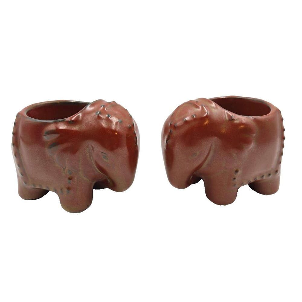 PartyLite Elephant Tealight Candle Holders Brown Boho Home Décor Ceramic Read